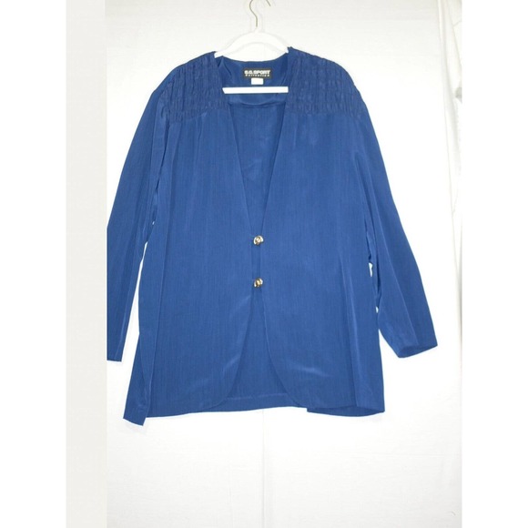 S.G. Sport Collection Vtg 90s Blue Long Sleeve Button Silky Shirt Relaxed 1X 18W - Picture 2 of 7